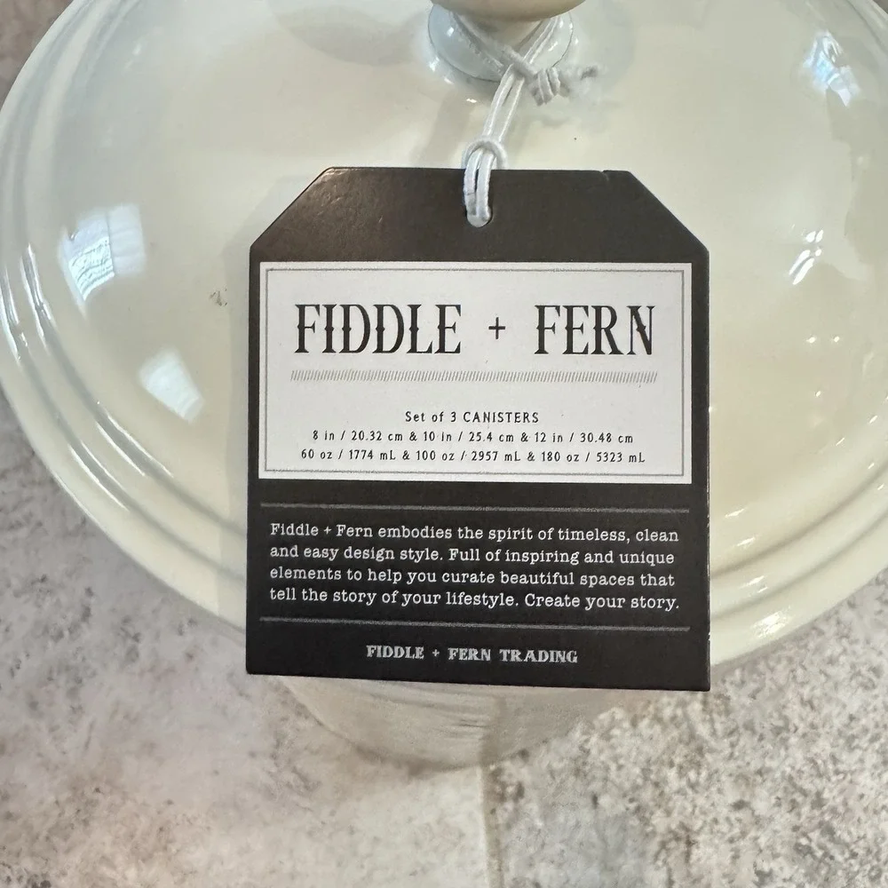 Fiddle & Fern Old Farm Nested‎ Enameled Kitchen Canister Set Tea/Sugar/Flour